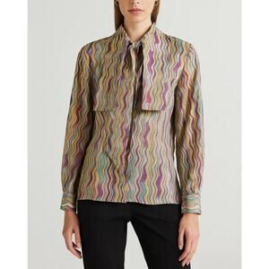 Neuchatel Vintage Tie Bow Swirl Pattern Button Up Blouse Retro size small